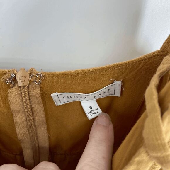 Emory Park Women Mustard Yellow preowned pom pom boho mini dress small - Picture 4 of 8